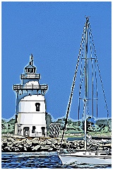 Sailboat Approaches Saybrook Light - Digital Painting